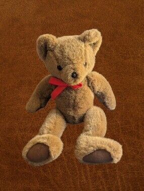Source Unknown Brown Plush Teddy Bear with Red Bow